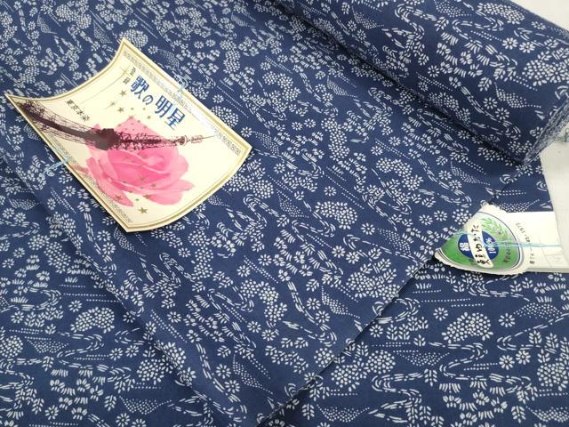 平和屋着物＊夏物　浴衣　反物　着尺　流水花文　綿　逸品　未使用　DABA7476zzz