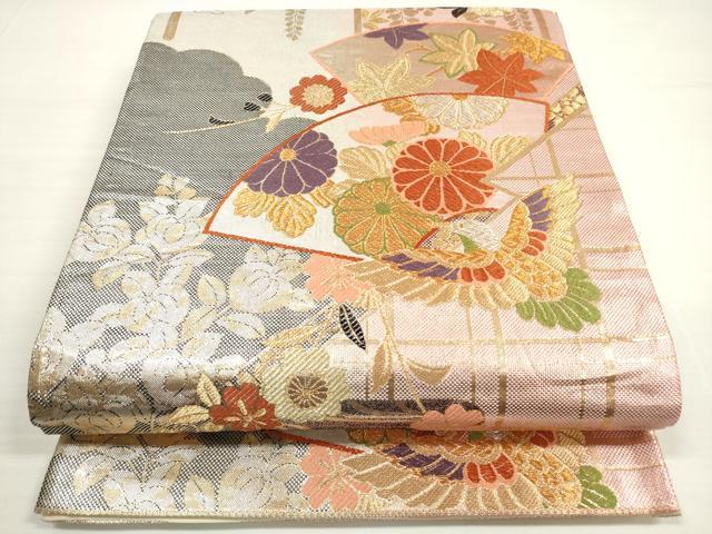 Rakuten - 平和屋着物◎六通柄袋帯　唐織　乙女ごころ　地紙花鳥文　金銀糸　正絹　逸品　DABC5533xg