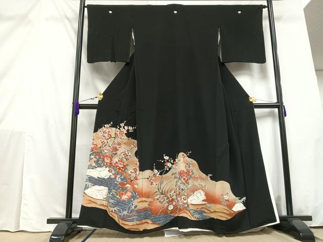 平和屋着物■豪華黒留袖 刺繍 枝花風景文 金彩 金糸 正絹 逸品 AAAZ2940mf