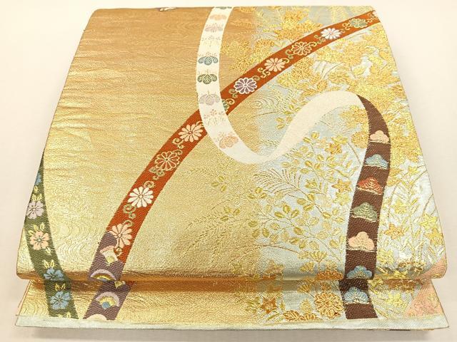 平和屋着物◎六通柄袋帯 鬘帯吉祥花文 金銀糸 正絹 逸品 CAAL2510ua
