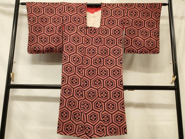 平和屋着物＃道行コート　亀甲花文　ロング丈　正絹　逸品　CABD1241in