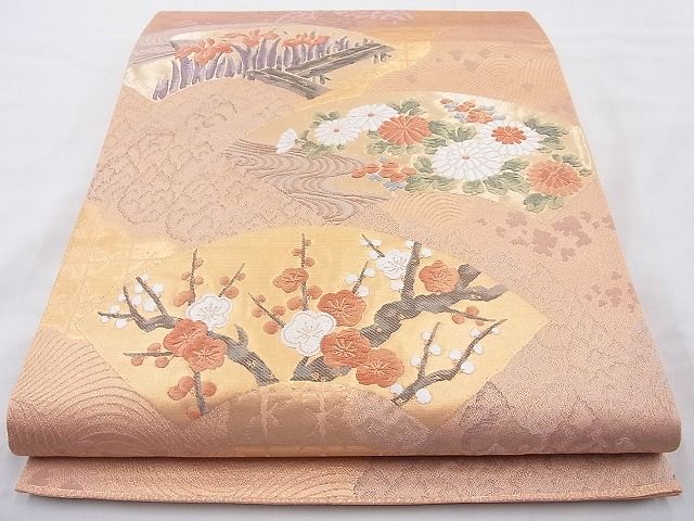 平和屋着物◎六通柄袋帯 唐織 琳派扇面文様 金糸 逸品 BAAI6399cm