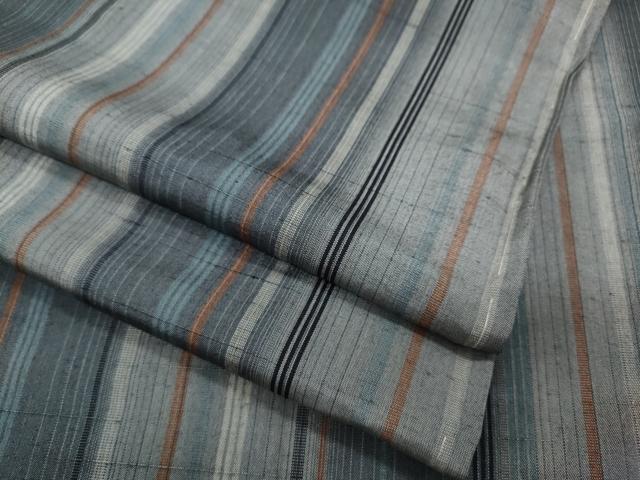 平和屋着物▽上質な紬 　単衣　縞 　正絹　逸品　未使用　CAAR4910ut