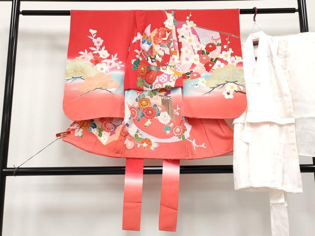平和屋着物[]極上　七五三　女の子　3歳　祝着・長襦袢セット　友禅　几帳花蝶文　暈し染め　金銀彩　逸品　未使用　CYAA4468s6