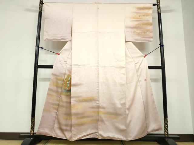 平和屋着物●人間国宝　福田喜三郎　訪問着　陶器草花文　暈し染め　金彩　正絹　逸品　DABC2713ud