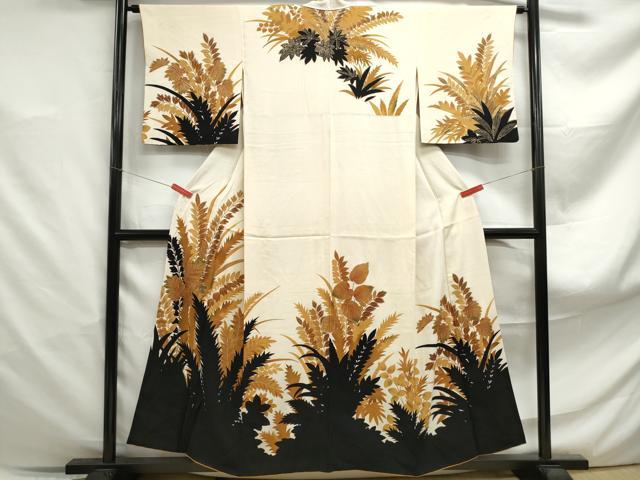 Full-Length Under-Kimono - 平和屋着物■訪問着　草葉文　金彩　正絹　逸品　DABF4877qa