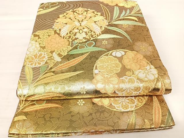 平和屋着物◎全通柄袋帯　鳳凰花文　金糸　正絹　逸品　AABA9061yx