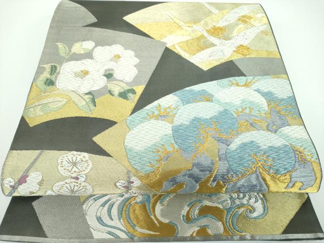 平和屋着物●西陣の名門　本家加納　六通柄袋帯　唐織　地紙飛鶴花文　金銀糸　正絹　逸品　DABB4003ps