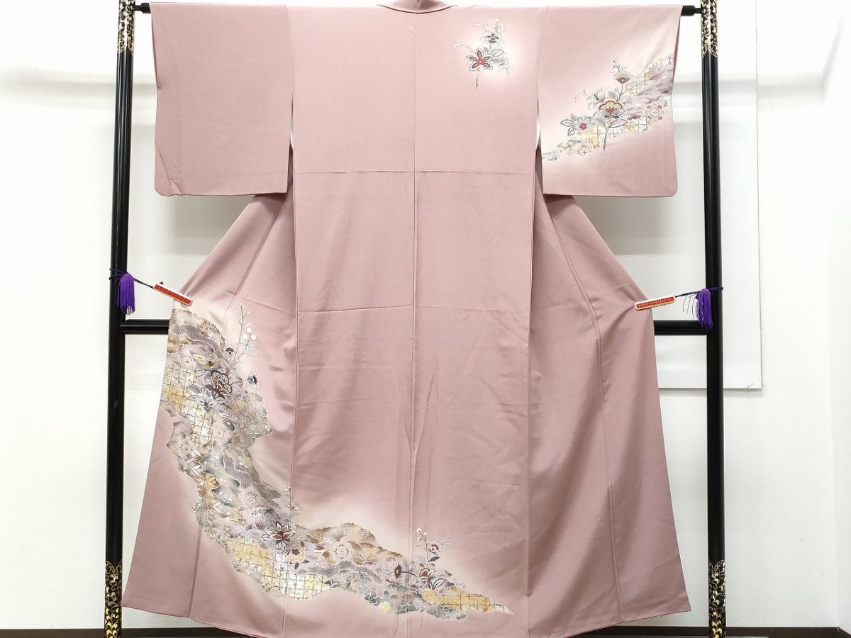 平和屋着物■訪問着　更紗花文　暈し染め　金彩　逸品　CAAH4933fb