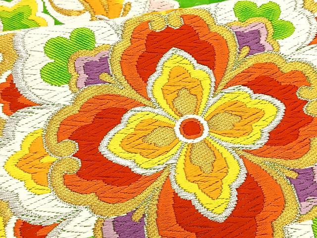 平和屋着物◎六通柄袋帯　唐織　正倉院くさばなもん　金銀糸　正絹　逸品　BAAL6415ea