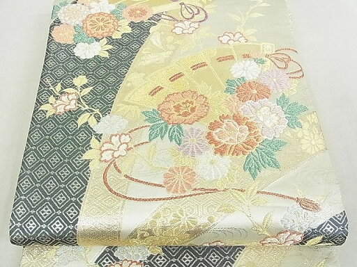 平和屋着物■六通柄袋帯 扇草花文 金糸 逸品 DAAF3645sf 平和屋着物■六通柄袋帯 扇草花文 金糸 逸品 DAAF3645sf