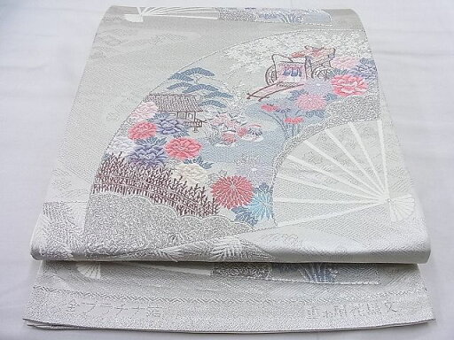 平和屋着物◎六通柄袋帯 重ね扇花鳥文 全プラチナ箔 逸品 BAAI5408if 平和屋着物◎六通柄袋帯 重ね扇花鳥文 全プラチナ箔 逸品 BAAI5408if