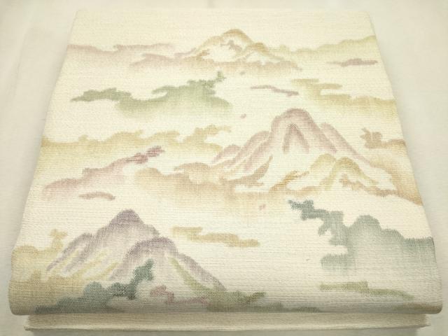 平和屋着物＊夏物　太鼓柄袋帯　遠山霞文　銀糸　正絹　逸品　未使用　CAAT3699eg