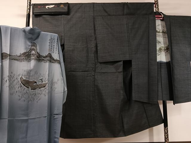 平和屋着物●男性 本場大島紬 アンサンブル 長襦袢セット 7マルキ 反端付き 正絹 逸品 CABB5084vp