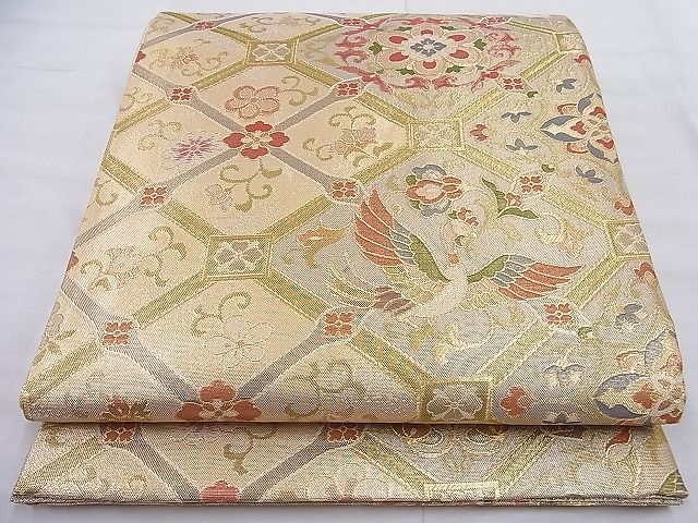 平和屋着物◎佐賀錦 六通柄袋帯 鳳凰蜀江花唐草文 金糸 逸品 BAAI0490if
