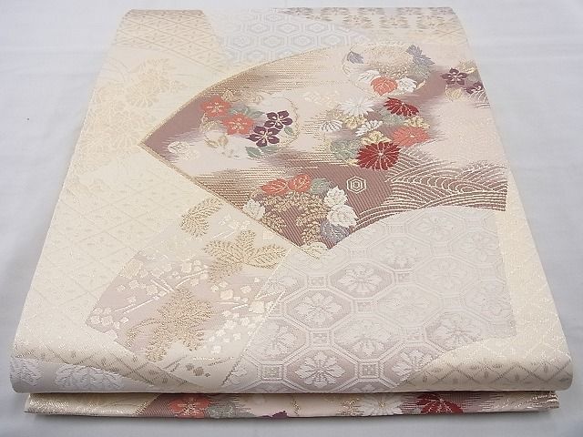 平和屋着物◎六通柄袋帯 唐織 地紙散らし 金糸 逸品 BAAI6908cm
