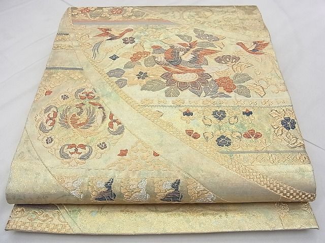 平和屋着物◎六通柄袋帯　唐織　鳳凰名物裂　金銀糸　逸品　BAAJ0447qt(4)