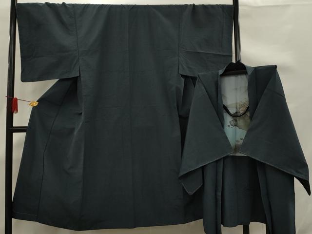 平和屋着物■男性 紬 アンサンブル 藍鉄色 正絹 逸品 AAAT5554sx