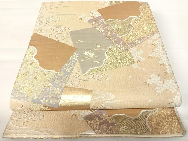 平和屋着物◎六通柄袋帯　短冊花文　金銀糸　正絹　逸品　AABA9068yx