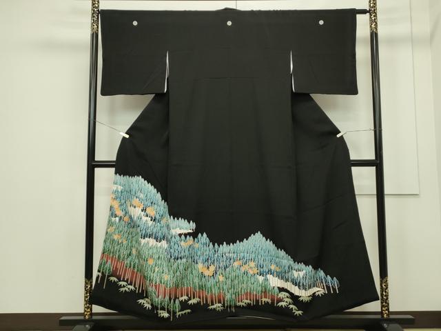 平和屋着物■豪華黒留袖 樹林文 正絹 逸品 CAAP1368th
