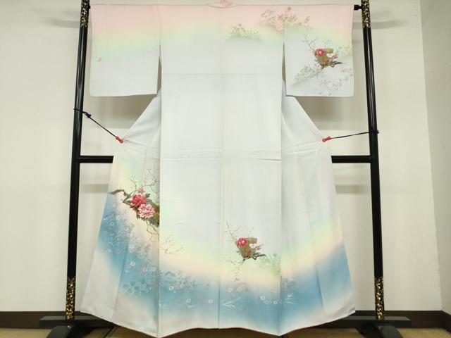 平和屋着物■訪問着　手描き　枝花文　暈し染め　金彩　正絹　逸品　DABA3321qa