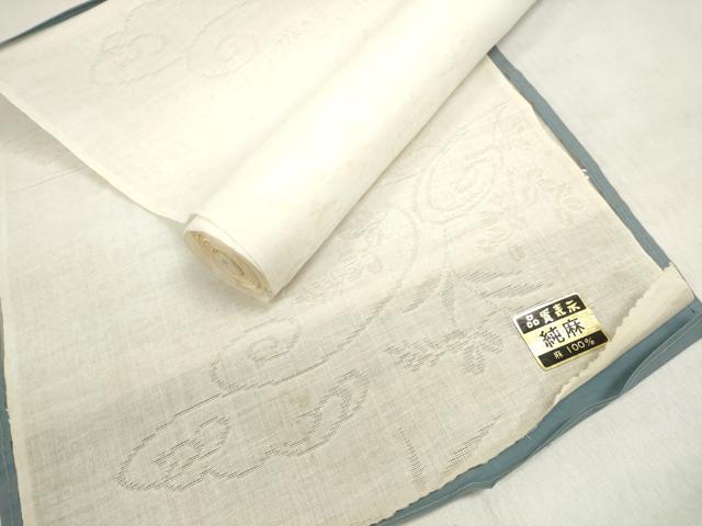 Bolt Of Cloth - 平和屋着物＊夏物　長襦袢　反物　着尺　草花唐草紋紗　生成り色　麻　逸品　未使用　DABD8049zzz
