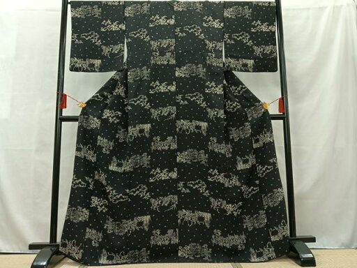 平和屋着物■上質な小紋 草花文 黒地 正絹 逸品 AAAR5812jh 平和屋着物■上質な小紋 草花文 黒地 正絹 逸品 AAAR5812jh