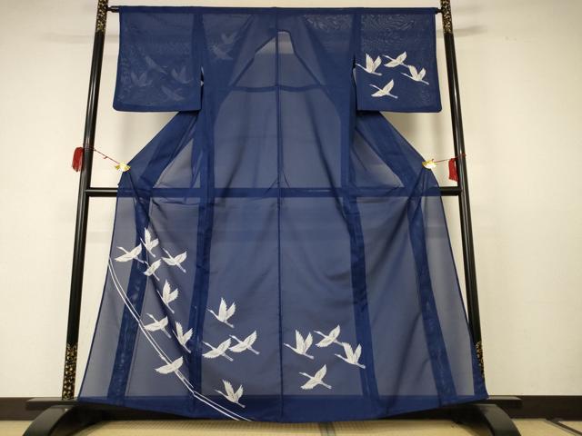 平和屋着物＊夏物　訪問着　絽　飛鶴文　洗える着物　AABC9842jd