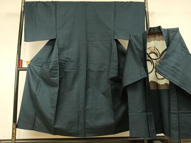 平和屋着物●男性　お召　アンサンブル　亀甲文様　正絹　逸品　AABE5779fy