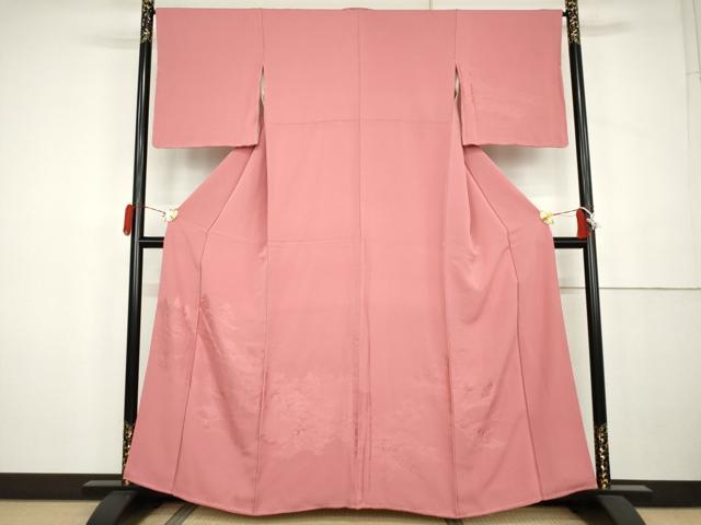 平和屋着物●無地絵羽訪問着　風景樹林地紋　桃色地　正絹　逸品　AABK3542cs