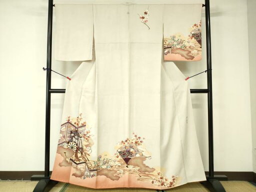 平和屋着物■訪問着 作家物 御所車扇面草花文 金彩 正絹 逸品 DAAQ5320cm 平和屋着物■訪問着 作家物 御所車扇面草花文 金彩 正絹 逸品 DAAQ5320cm