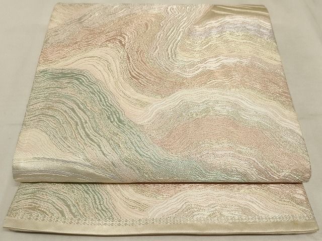 平和屋着物◎六通柄袋帯　流水文　銀糸　正絹　逸品　AAAK3536Asx