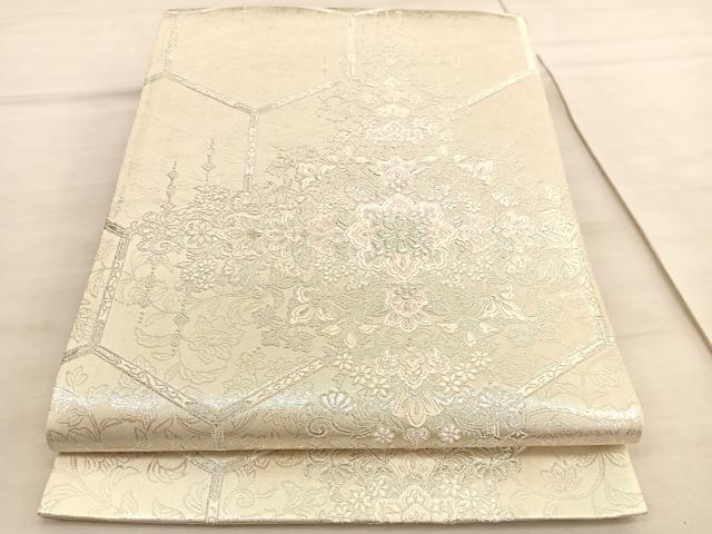 平和屋着物◎西陣　六通柄袋帯　唐織　吉祥華飾華文　銀糸　正絹　逸品　BAAV5728hv