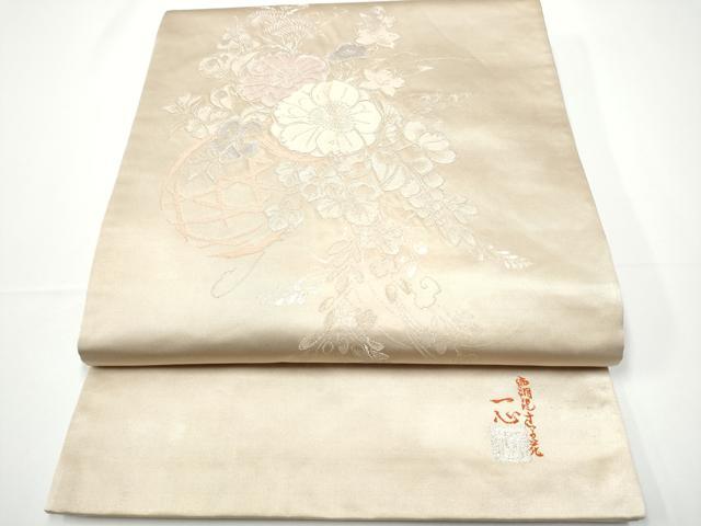 平和屋着物●西洞院辻が花 大脇一心 太鼓柄袋帯 銀糸 正絹 逸品 CABE0170hy