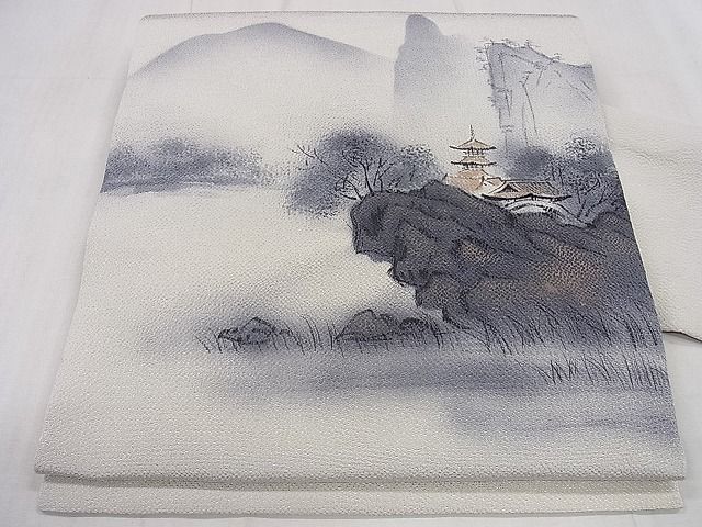 平和屋着物◎九寸名古屋帯 手描き 風景文 逸品 CAAF4166ou