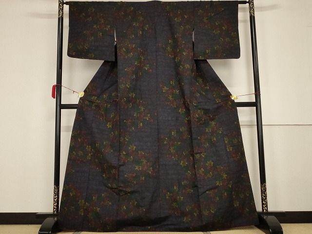 平和屋着物■上質な紬 葉尽くし 正絹 逸品 AAAK0990Agk