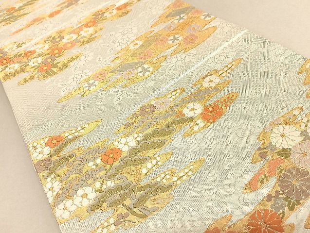 平和屋着物◎六通柄袋帯　佐賀錦　唐織　霧取り花松文　金糸　正絹　逸品　AAAJ9453Bsw