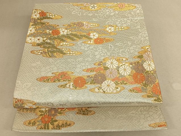 平和屋着物◎六通柄袋帯 佐賀錦 唐織 霧取り花松文 金糸 正絹 逸品 AAAJ9453Bsw