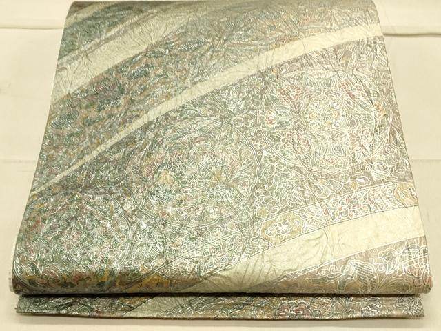 平和屋着物●六通柄袋帯　向かい鳥花丸文　金彩　正絹　逸品　CAAO7040th