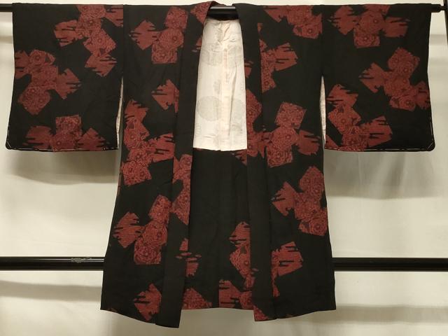 平和屋着物＃羽織　破れ色紙花文　黒地　正絹　逸品　未使用　CABB8036in