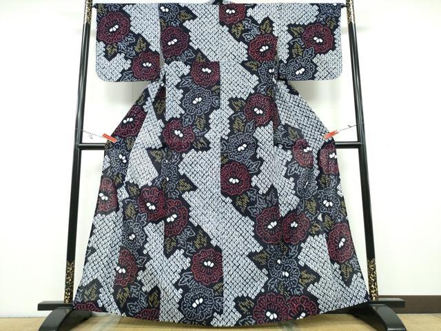 平和屋着物∴夏物　浴衣　有松鳴海絞り　枝牡丹　綿　逸品　CAAY4574ng