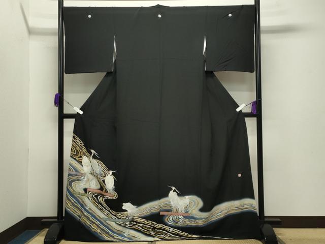平和屋着物●豪華黒留袖　作家物　刺繍　流水鷺文　暈し染め　金彩　正絹　逸品　CABB0079gh