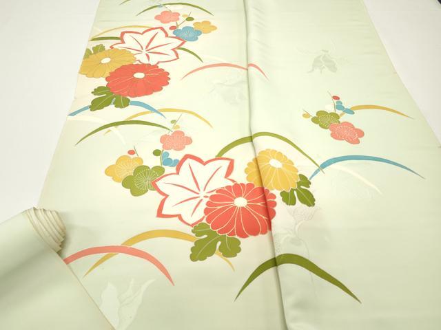 ■■■　サイズ　■■■ 長さ　　着尺分あり 幅　　　約36.5cm ■■■　商品詳細　■■■ 【正絹・未使用】 状態は接写画像のように表地所々・裏面所々に薄い汚れがございます。 大変上質な逸品になります。 お安く出品致しますので、是非この機会にいかがでしょうか？ ■■■　注意事項　■■■ ■モニター発色の具合により色合いが異なる場合がございます。 ■寸法は多少の誤差が生じる場合がございますのでご了承ください。 ■縫込みの長さが左右非対称の場合は短い部分を記載しております。 左右非対称であってもご返品・お値引き等の保証は出来かねますので、ご了承の上ご購入をお願い致します。 ■シミ等のチェックには注意を払っておりますが、見落としがある場合もございますし、個人の見解も様々ですので神経質な方のご購入はお控えください。 ■箪笥に入っておりました着物や帯なので畳みシワや匂いがあるものもございます。 ■お休みは基本的に土日祝となりますが、その他臨時でお休みする場合がございますのでご了承ください。 ■商品の発送は平日のみの発送となります。 ■夜間と土曜、日曜日はお問い合わせの回答が遅れる場合がございます。 ■当店では、お直し、紋入れ、お手入れ等は承っておりません。 ■生地の状態（ヤケ、経年劣化等）によってはサイズ直しが出来ない場合がございます。 その点もどうかご了承のうえ、ご購入をお願いいたします。 ■弊社で取り扱う商品は一点ものにつき、時期や在庫状況に応じて金額が変更となる場合がございます。 ■検針は行っておりません。予めご了承いただきますようお願いいたします。 ■【洗える着物】と記載のある商品におきましては、商品お届け後に洗濯を行ってしまってからのご返品にはご対応しかねます。 念の為、専門店でのお手入れをお願いいたします。 ■着物のサイズ目安は下記を参考ください↓ ＜女性着物＞　お端折り次第で＋5cm　−1cmが着用可能サイズ 　例）身丈170cmの場合、身長160cm〜175cm ＜男性着物＞　身丈＋約25cm〜27cm程が適応身長 　例）身丈155cmの場合、身長180〜182cm