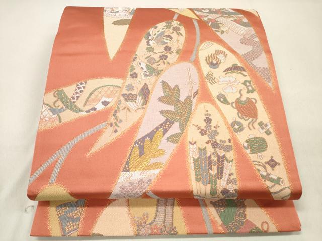 平和屋着物◎六通柄袋帯　鬼壁錦　延祥秀宝文　金糸　正絹　逸品　DAAK7614xg
