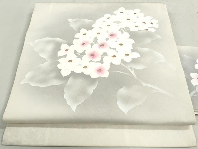 平和屋着物◎塩瀬　九寸名古屋帯　作家物　枝花文　金彩　正絹　逸品　DAAY4726qa