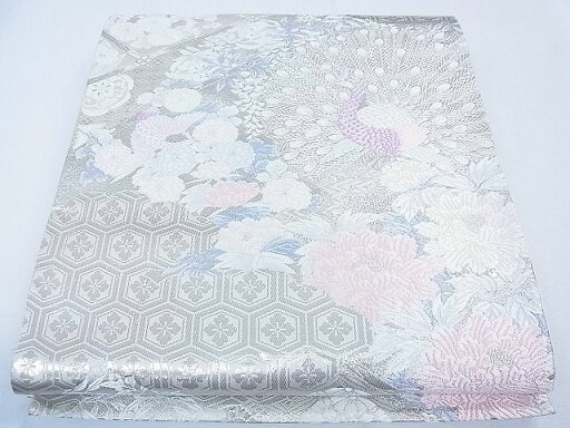 平和屋着物◎六通柄袋帯 九百錦プラチナ箔 孔雀花文 逸品 CAAF8265th 平和屋着物◎六通柄袋帯 九百錦プラチナ箔 孔雀花文 逸品 CAAF8265th