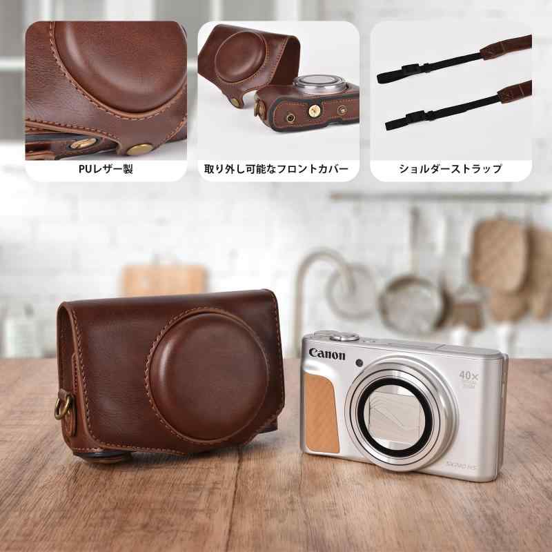 kinokoo Canon PowerShot SX720 HS / SX730 / SX740 用カメラケース PUレザー 全面保護型 三脚穴付き ショルダーストラップ付き 標識クロス付き