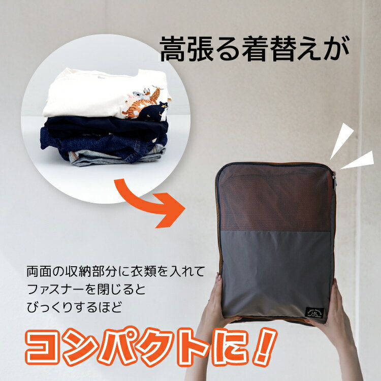 【お買い物マラソンクーポン】衣類圧縮ポーチ 万能 / プロテックジャーニー 圧縮ポーチ 全2サイズ 2色 / M1泊2日 L3泊4日 大好評 再登場 使い分け 衣類圧縮 コンパクト 両面開き お助けポーチ 防災 旅行 出張 メッシュポーチ アイボリー グレイ ブラック
