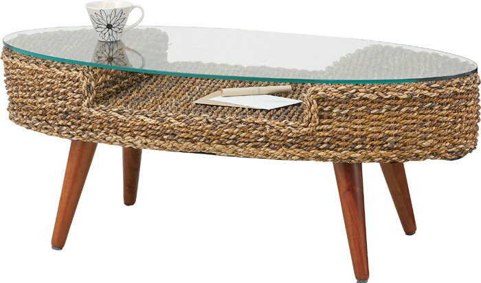 アバカ材をしっかり編み込んだ棚付きテーブル アジアン リゾートスタイル リビングテーブル センターテーブル 楕円形 丸テーブル 脚付きテーブル★リゾートオーバルテーブル★【送料無料】【02P03Dec16】