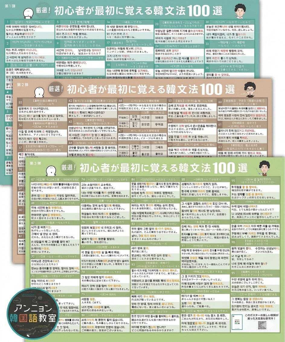 厳選！初心者が最初に覚える韓文法100選【韓国語 勉強ポスター】